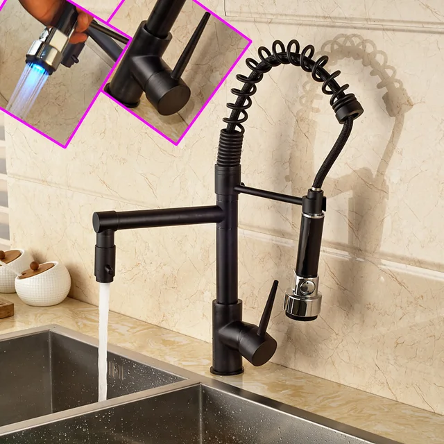 Best Price Wholesale and Retail Oil Rubbed Bronze Kitchen Faucet Dual Spout with LED Color Changing Deck Mounted Single Handle