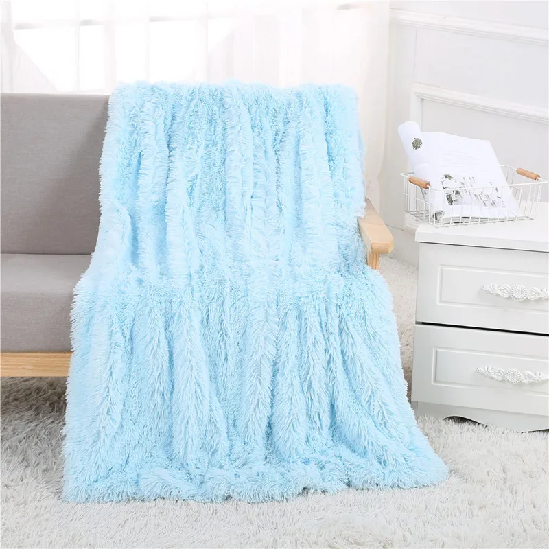 Супер мягкий длинный мохнатый пушистый мех искусственный мех теплый элегантный уютный с пушистым шерпа плед кровать диван одеяло подарок - Цвет: Небесно-голубой