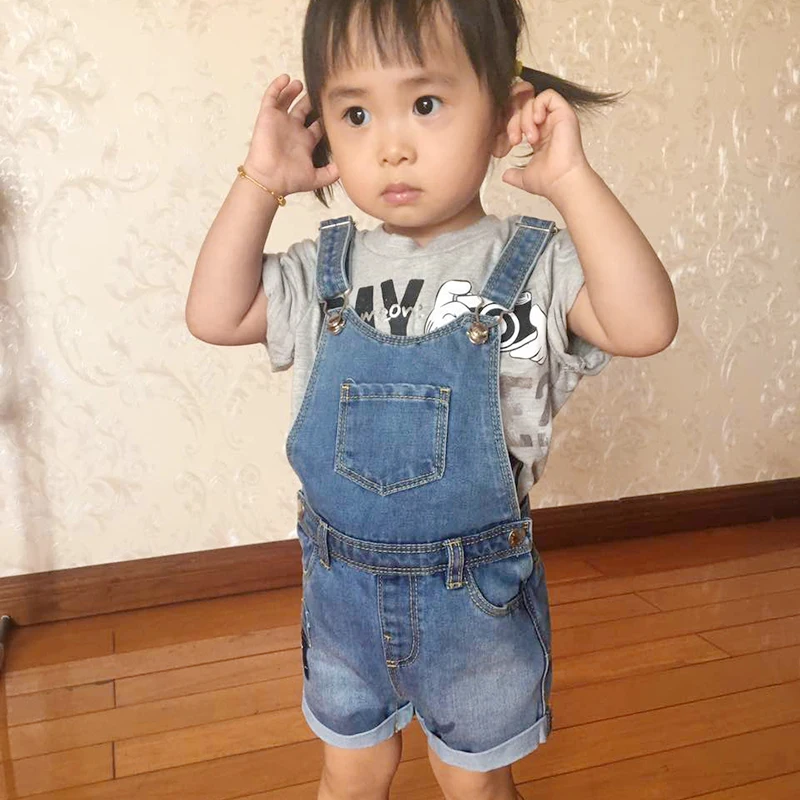 1 Newborn Bodysuit Infant Boys Jumpsuits Baby Girls Rompers Denim Jeans Shorts Covered Button Toddler Kids Patch Children Clothing