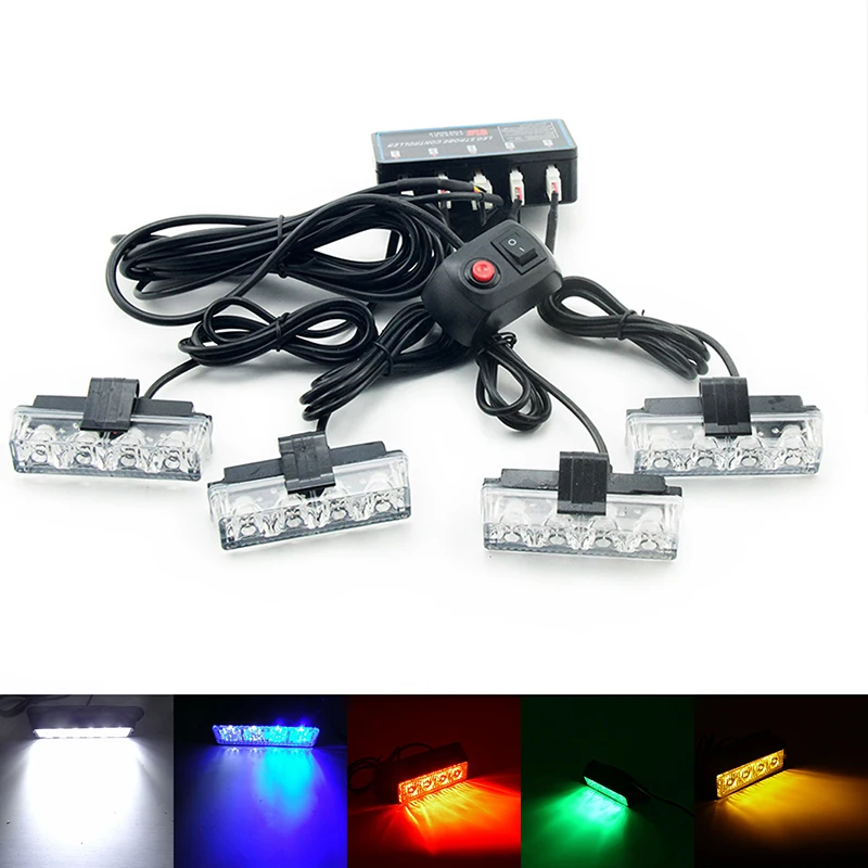 4pcs LED Grille Strobe Light Automotive Flashing Warning Lights