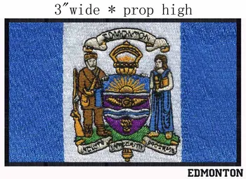 

Edmonton, Alberta Canada Flag embroidery patch 3" wide shipping/sun raising/servant/crown