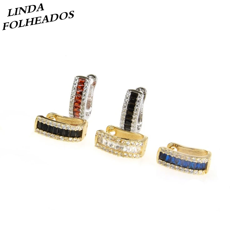 

LINDA FOLHEADOS New Designed Irregular Circle 4 CZ Colors Huggie Simple Hoop Earrings Jewelry Brincos For Women Anniversary Gift