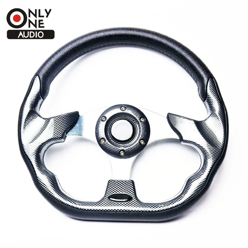 

ONLY ONE AUDIO Universal 13 inch Racing Sport PU Cover Auto Steering Wheel with Horn Button and Aluminium Bracket for MOMO