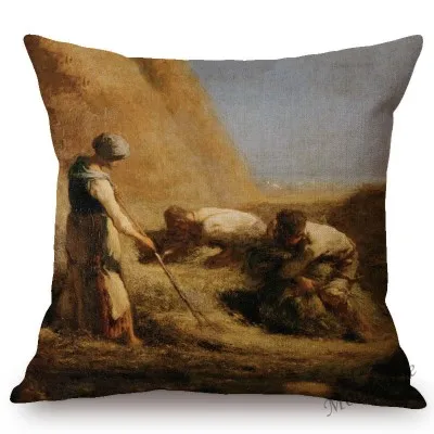 Jean Francois Millet Pastoral Realism Oil Painting The Gleaners Harvest Home Decoration Art Pillow case Linen Sofa Cushion Cover - Цвет: T304-23