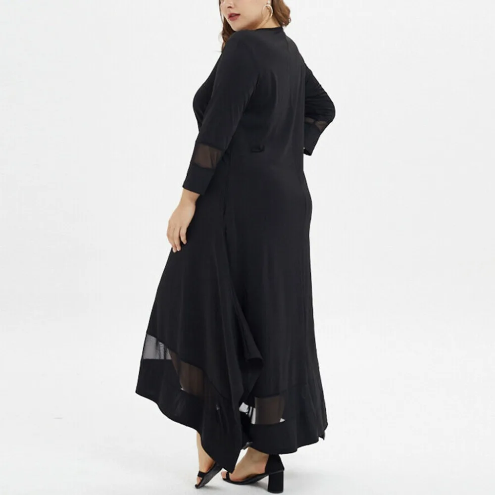 Платье женское плюс размер 5XL Черное длинное платье Летнее однотонное с o-образным вырезом рукав три четверти мусульманское длинное платье Бандажное vestidos AD