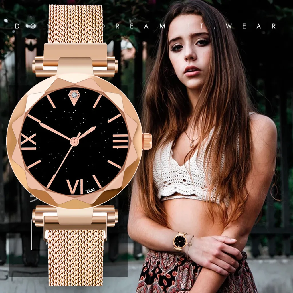 

Women's Watch Fashion Starry Sky Women Watch Waterproof Magnet Stainless Steel Strap Free Buckle Gift Quartz Watch
