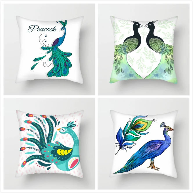 

Fuwatacchi Beautiful Peahen Throw Pillow Cover Multi-Color Peacock Animals Cushion Cover Decorative Pillowcases For Sofa 2019