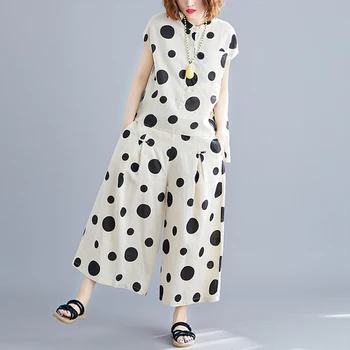 

Casual Single Breasted Two Piece Set Top And Pants Lapel Fashion Year-old Female Costume Pastel Polka Dot Women's Summer Suit
