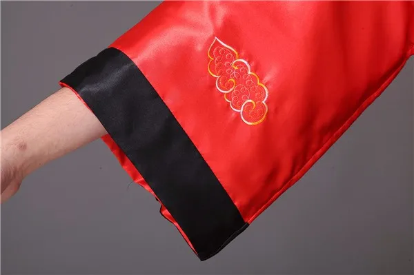 Двусторонний черный, красный китайский Мужской Атласный халат традиционная вышивка Пижама с драконом кимоно банное платье S M L XL XXL XXXL011029