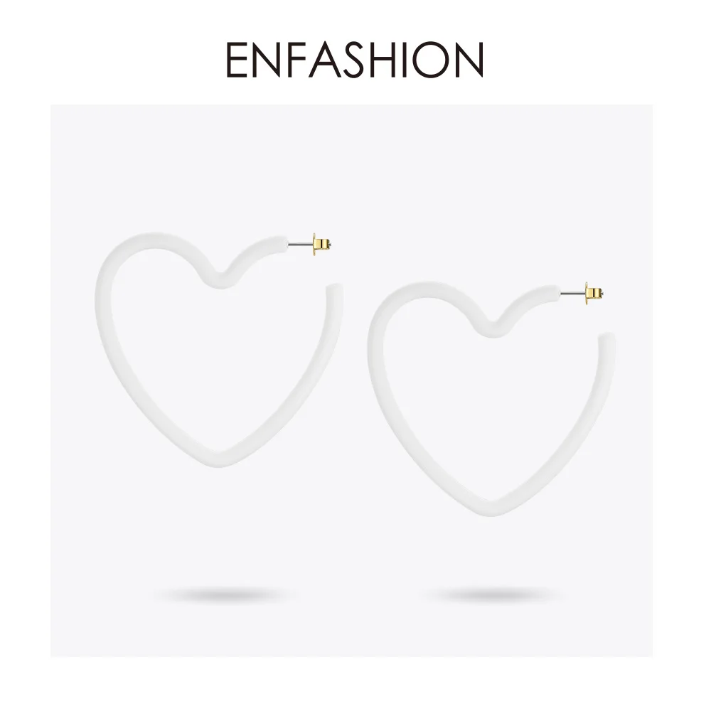 ENFASHION серьги-кольца в форме сердца из смолы для женщин, 2 пары, большие цветные серьги-обручи, модные ювелирные изделия, подарки Aros Aretes E191075 - Окраска металла: Heart white color