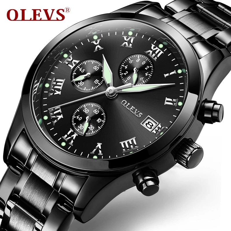 

OLEVS Cool Men Sports Chronograph Watches Steel Watchbands Waterproof Man's Wristwatches Bracelet Luminous Male Clock Watch 5569