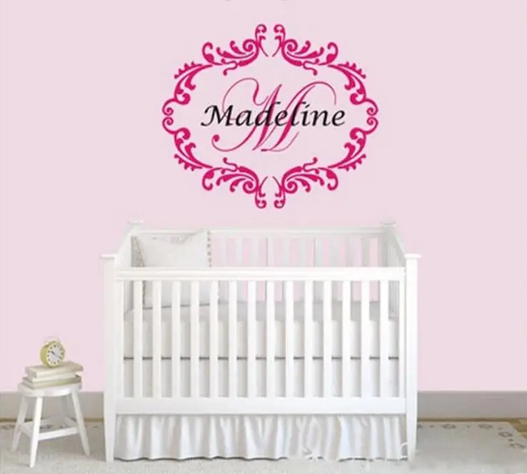 New 2016 Baby Girl Monogram Custom Name Wall Decal Name Nursery Damask