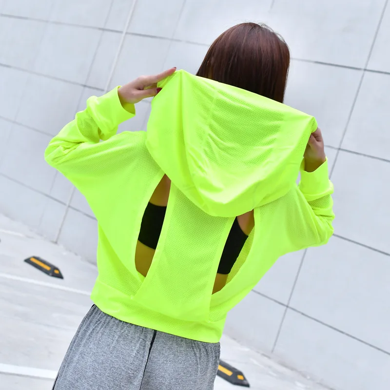 

Women's Fitness Mesh Long Sleeve Hooded T-Shirt Fitness Yoga Top Sportswear Hoodie Sports Jacket Sports set