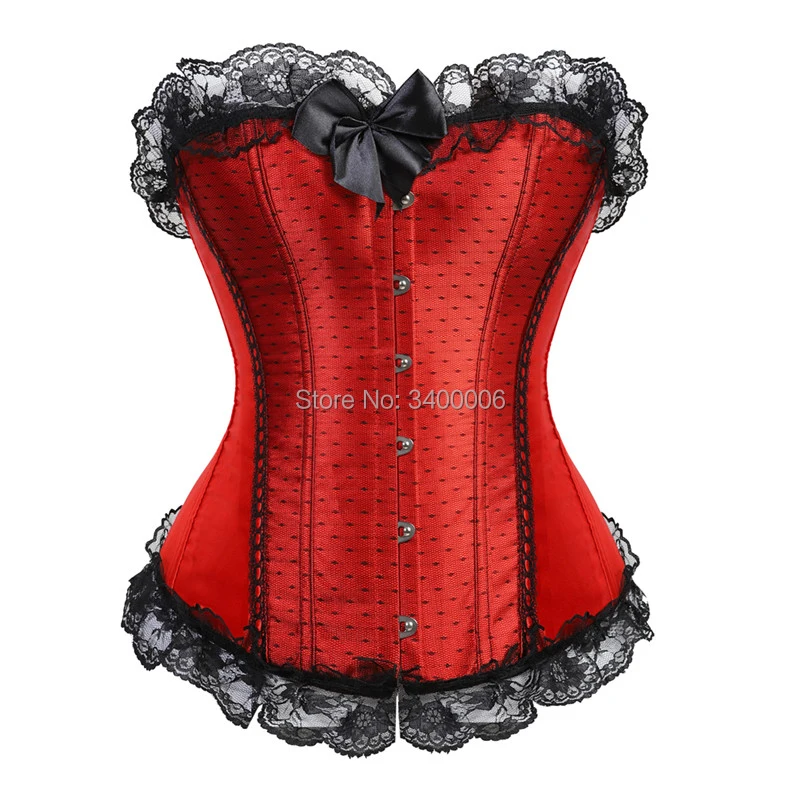 Caudatus Red Satin Palace Sexy Overbust Corset Dancer Showgirl Lace