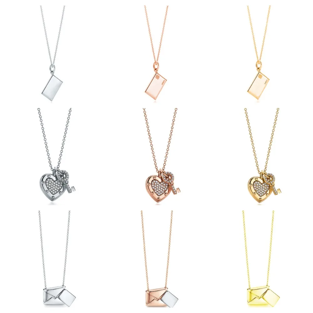 

Original TIFF 925 Sterling Silver Fashion Envelope Love Key Shape DIY Necklace Pendant Jewelry Best Gift for Women Girls