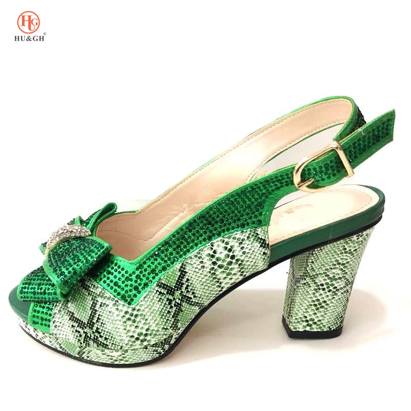 

New Arrival Italian Green Shoe High Square Heels Best Selling African Woman Sandals Shoe For Women For Wedding Party Set Italian