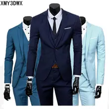 ( jacket + vest + pants ) 2018 Spring Men’s Slim Fit Business Three-piece Suits Male groom Party dress /Man Wedding Blazers Sets
