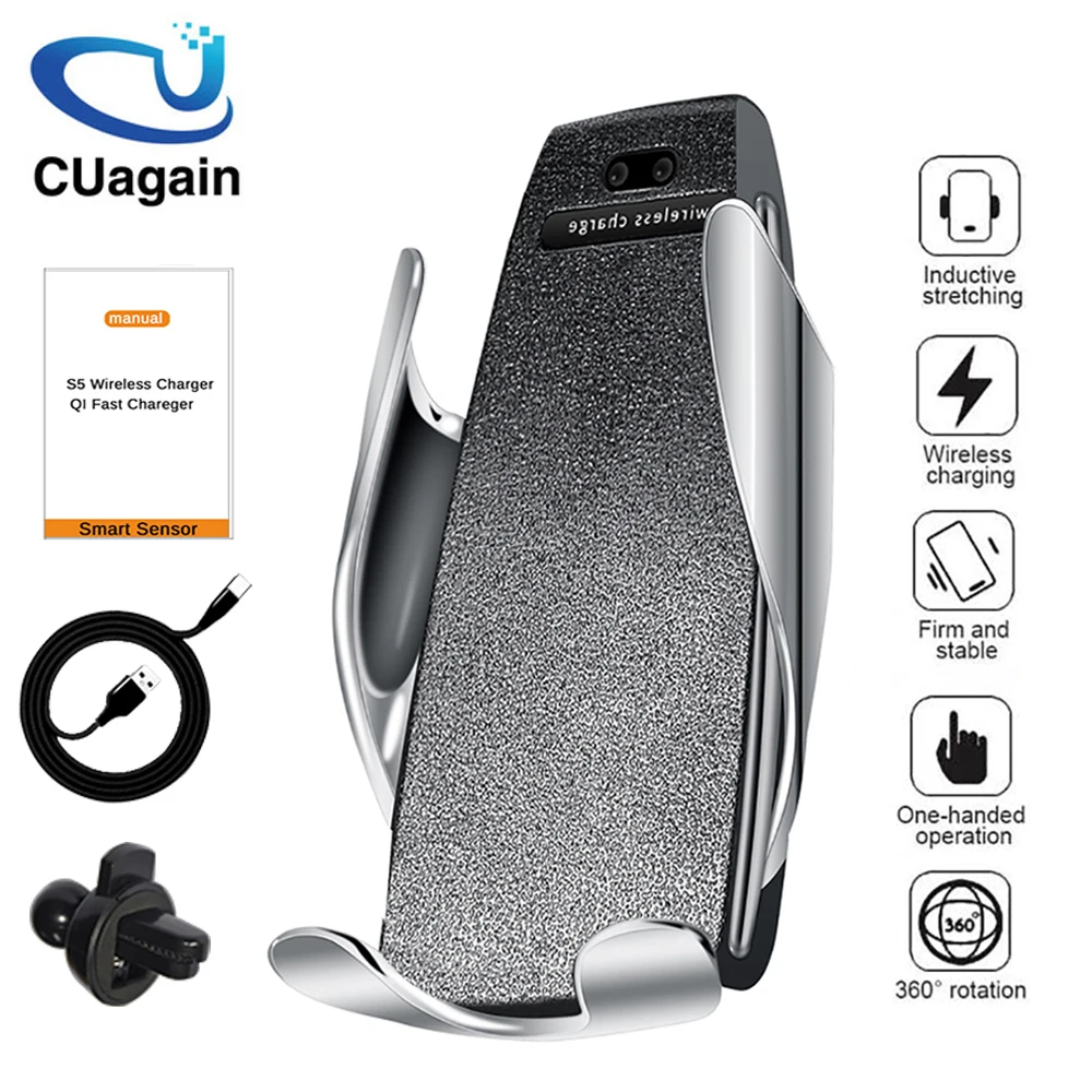 

Smart Charger Wireless Car Charger S5 Automatic Clamping Fast Charging Phone Holder Mount Car for iPhone Huawei Samsung Xiaomi