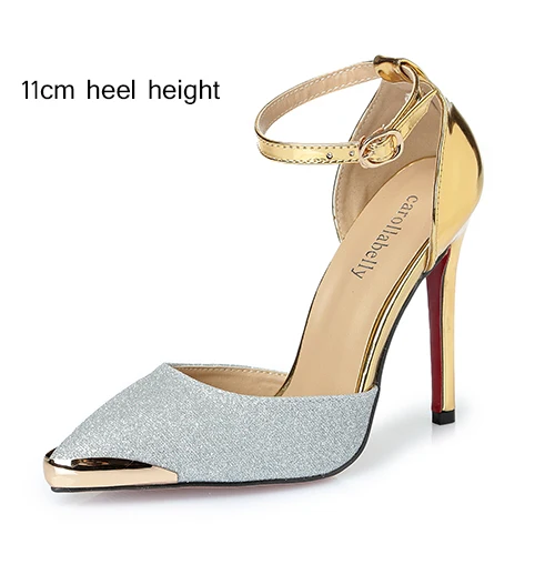 Carollabelly/женские туфли-лодочки на тонком высоком каблуке; пикантные блестящие кожаные туфли с острым носком; цвет золотистый, черный, серебристый - Цвет: silver 11cm heel