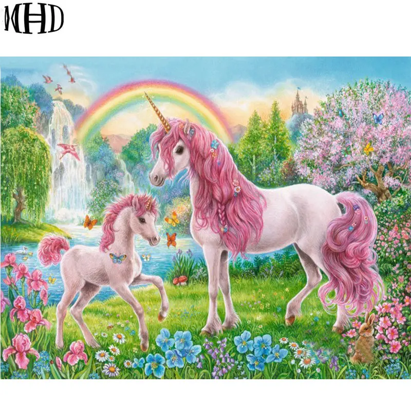 

MHD3D diamond painting unicorn mother and child 100% round cross stitch pattern semi-finished frameless wall decoration