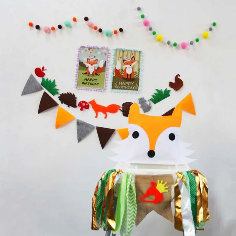 

1 Set Fox Raccoon Hedgehog Banner Hanging Bunting Flag for Birthday Party Decor Fox Chair Flag Home Decoration Animal Banner