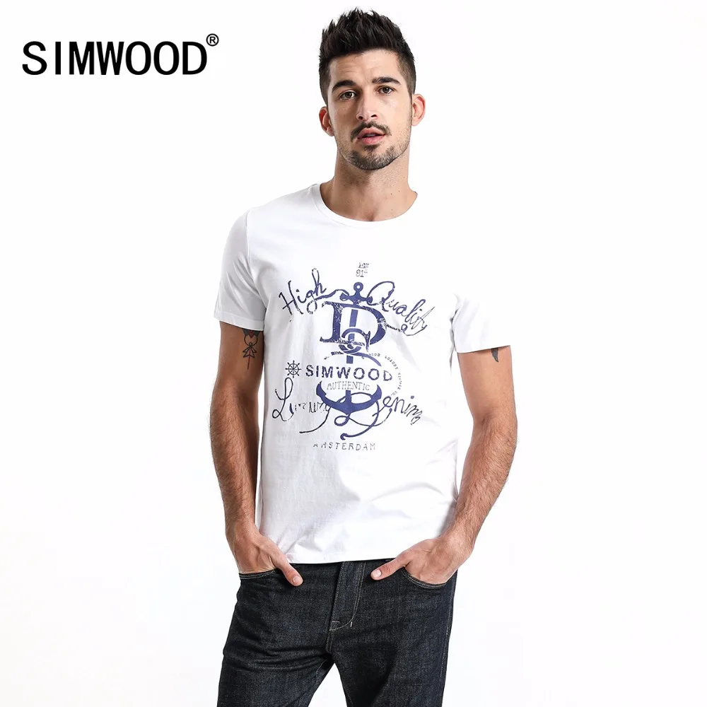 SIMWOOD 2019 Summer Casual T-Shirt Men 100% Pure Cotton Letter Print Slim Fit Tops Tees Brand Clothing High Quality 180010 SIMWOOD 2019 Summer Casual T-Shirt Men 100% Pure Cotton Letter Print Slim Fit Tops Tees Brand Clothing High Quality 180010