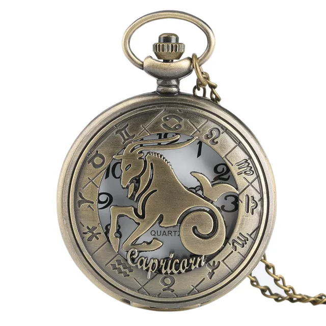 Classic Bronze Hollow Twelve Constellation Theme Fob Pocket Watch Cool Pendant F Classic Bronze Hollow Twelve Constellation Theme Fob Pocket Watch Cool Pendant F