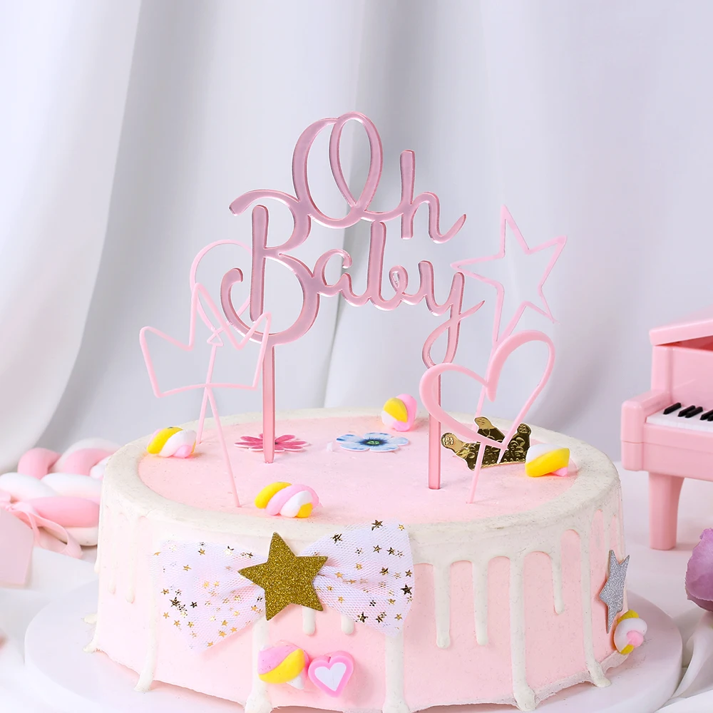 Новинка, 1 шт., золотой, розовый, акриловый «One», «Oh Baby», Топпер для торта, украшение на день рождения, вечеринку, десерт, кексы, инструмент для украшения торта