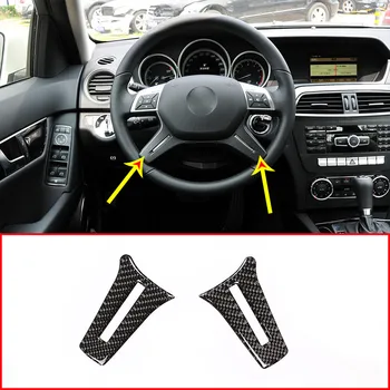 

2Pcs Real Carbon Fiber Steering Wheel Decoration Sticker For Mercedes Benz C Class W204 2011-2013 Car Accessories