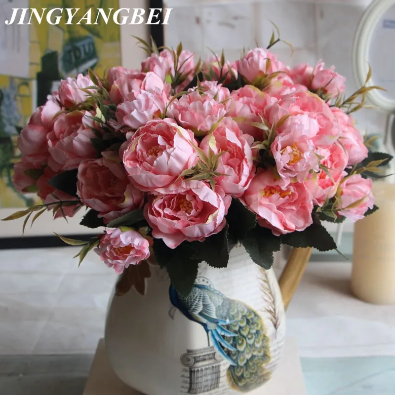 

European Style Mini Tea Rose Peony Bouquet Silk Flower Artificial Simulation Flower Wedding Home Decoration