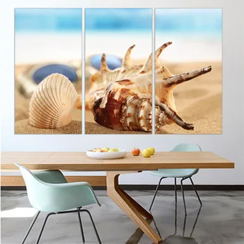 

Modern Canvas Pictures Shells Seaview Landscape Beach Wall Posters and Prints Home Decor Oil Paintings for Living Room 3 Pieces