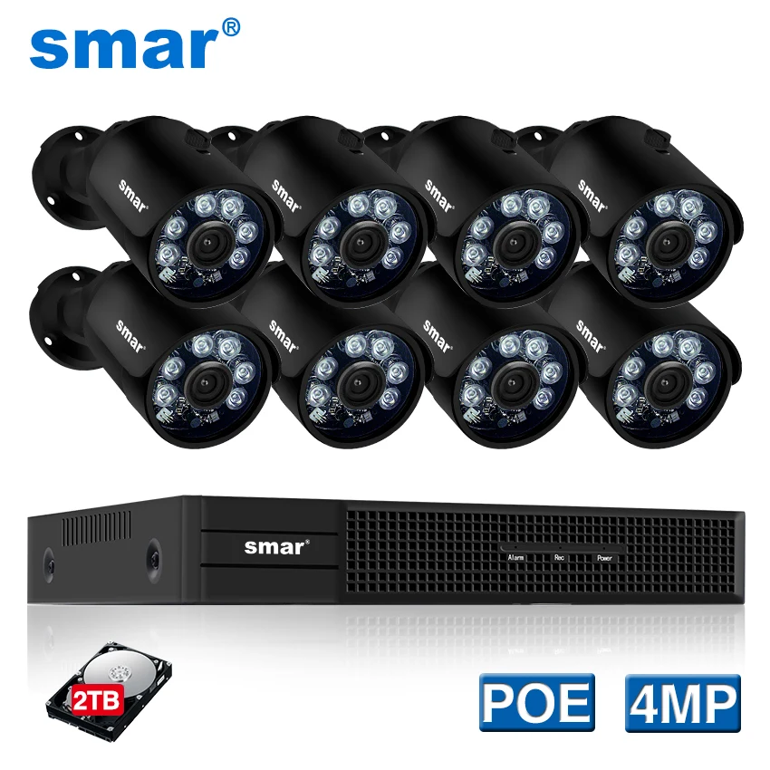 Smreal Plug and Play H.265 4MP камера безопасности Система 8CH 4CH POE NVR комплект 4MP POE Bullet IP камера CCTV система видеонаблюдения