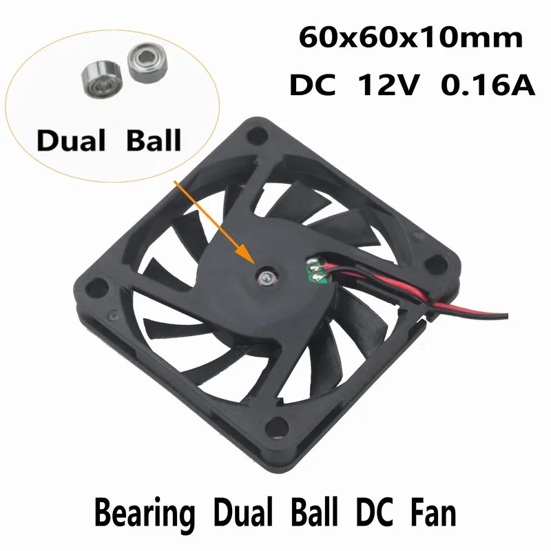 

Gdstime 2 pcs DC 12V 60mm x 10mm Two Balls 6010 6cm 2Pin 2-Wire PC Computer Case VGA CPU Heatsink Cooler Cooling Fan 60x60x10mm