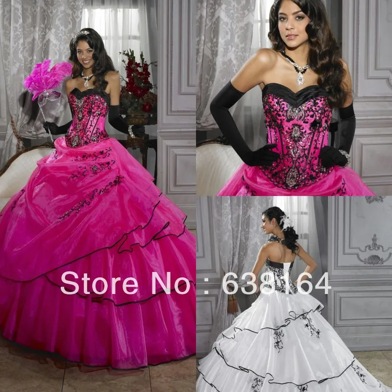 pink and black quinceanera dresses