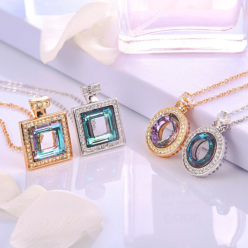 CDE женское золотое ожерелье с подвеской украшенное кристаллами Swarovski 18 К розовое