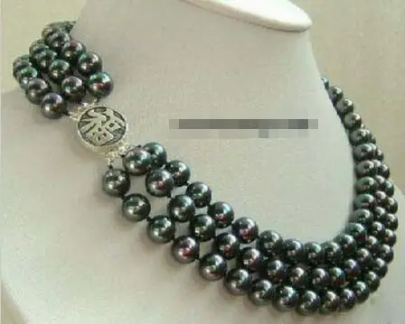 

Hot sale new Style >>>>>3 Rows Real Black Pearl 925 Sterling Silver Fortune Clasp Necklace
