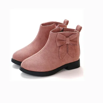 

Spring Autumn Teens Girls Bowknot Rubber Leather Martin Boots For Girls Pink black Rome Ankle Princess Boots Shoes New