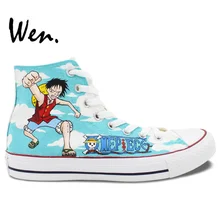 Вэнь ручная роспись Аниме обувь дизайн на заказ одна деталь Луффи Чоппер рождественские подарки для мужчин и женщин высокие холщовые кроссовки