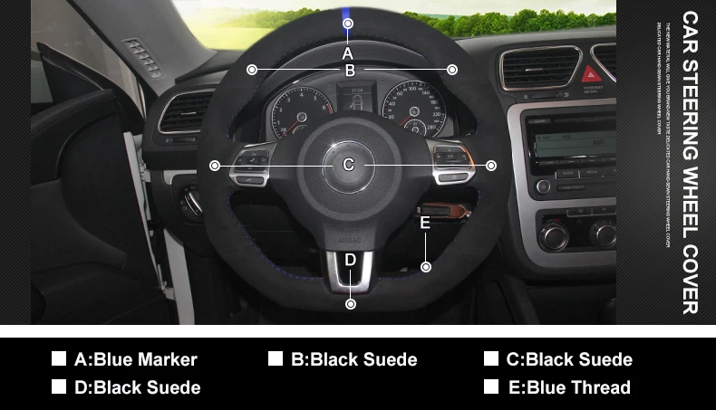 Черная замша рулевого колеса автомобиля крышки для Volkswagen Golf 6 GTI MK6 VW Polo GT Scirocco R Passat CC R-Line 2010