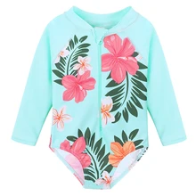 Baohulu roupa de banho infantil para meninas, maiô de manga longa estampado, roupa de banho para meninas, verão upf 50 +-peça