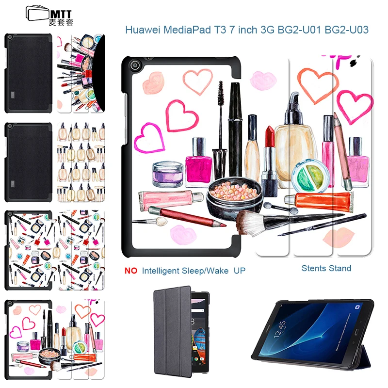 

Makeup Gouache Painted flip PU Leather cover case for Huawei T3 7.0 3G Case for 2017 Huawei MediaPad T3 7 3G BG2-U01 tablet case