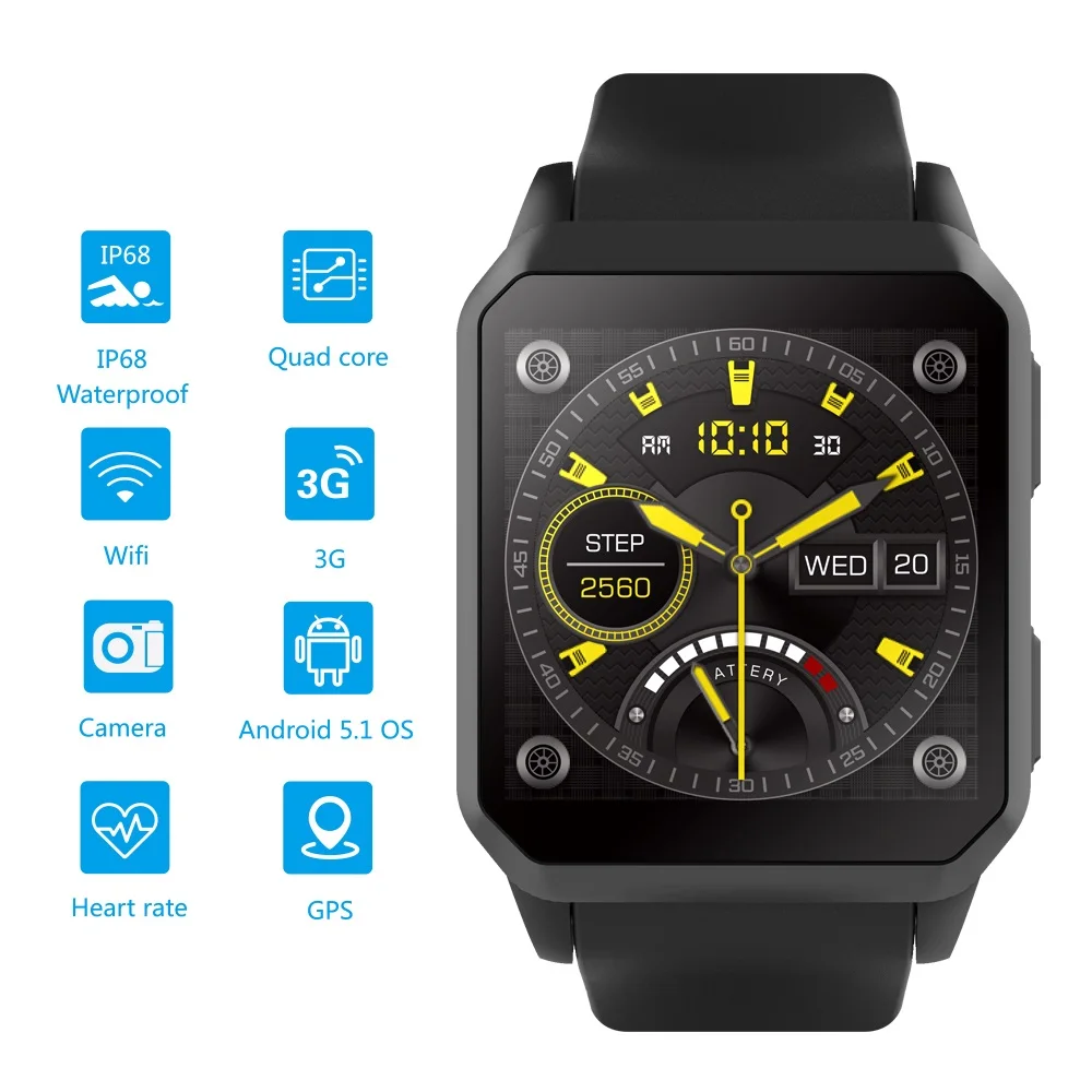 Bluetooth Smart Watch GPS Wifi SmartWatch 3G Nano SIM Waterproof IP68 Camera Barometer Heart Rate Monitoring support call sms