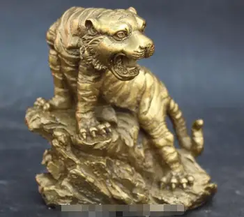

5" Chinese Feng Shui Bronze Ferocious Zodiac Year Animal Tiger Tigers Statue