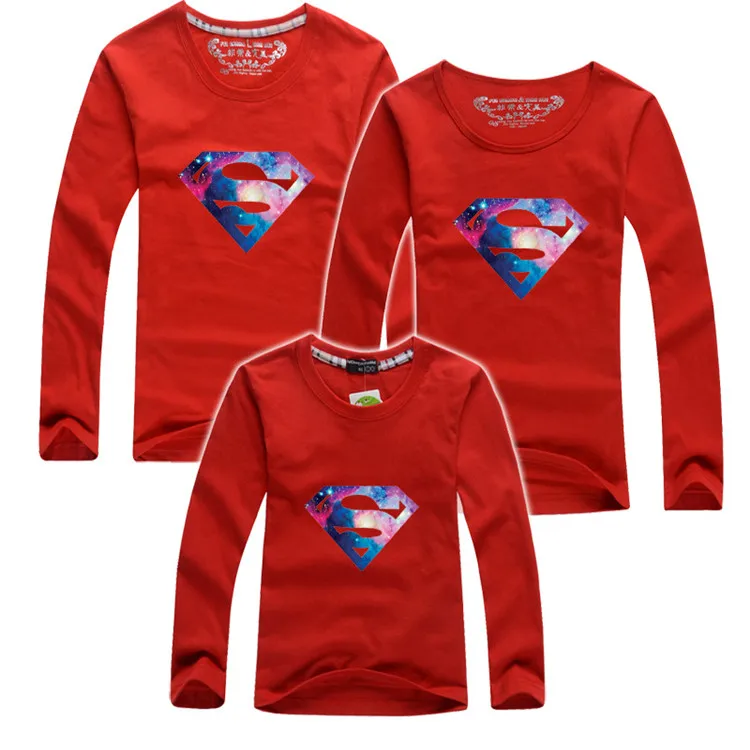 Осенняя детская футболка хлопковая семейная одежда с суперменом Одинаковая одежда для мамы и дочки костюмы для папы и сына