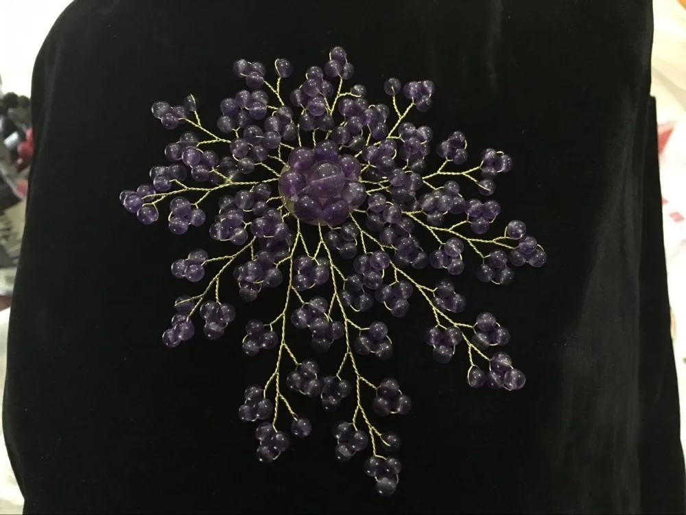 

latest design 4 inch 4mm purple Natural Stone beads leaf and flower shape Brooch