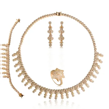 

Dazz Wedding Bridal Jewelry Set AAA+ Full Cubic Zircon African Beads Jewelry Sets For Women Earring Wide Ring Necklace 4 Pcs