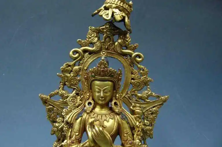 

Chinese Buddhism Pure Bronze Copper 24K Gold Gild MAITREYA BODHISATTVA Statue