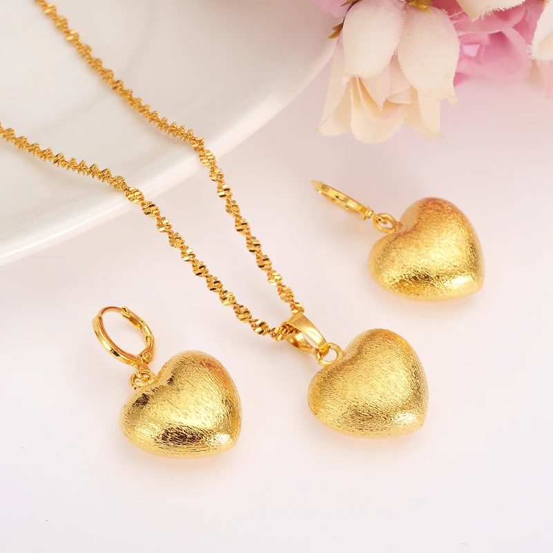 

african Habesha Set Ethiopia heart pendant Necklace/Earrings Gold Color Dubai Sudan women girls Wedding bridal jewelry Gift