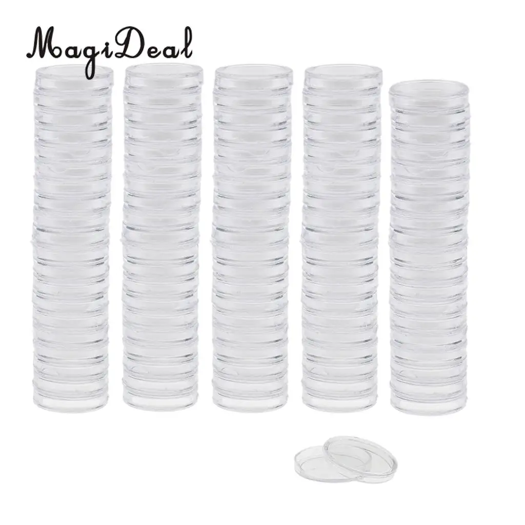 300pcs Clear Round Coin Capsule Container Storage Holder Case 19/22/28mm