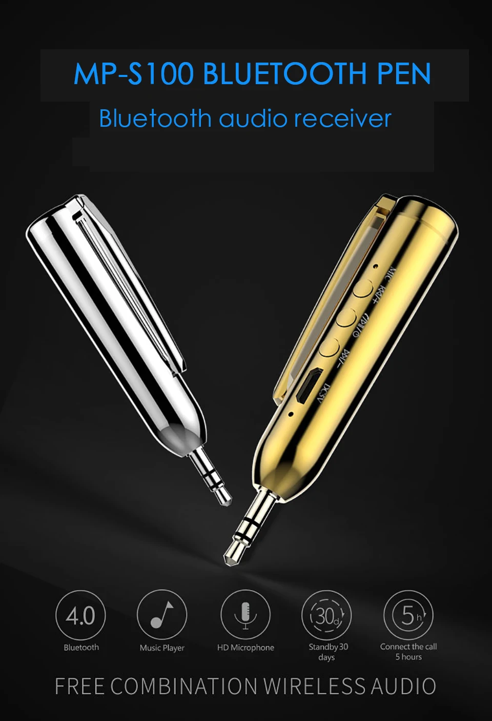 Bluetooth Pens Car Bluetooth Receiver AUX Speaker Audio Receiver Bluetooth Companion Wireless Hands free Receive Call (2)